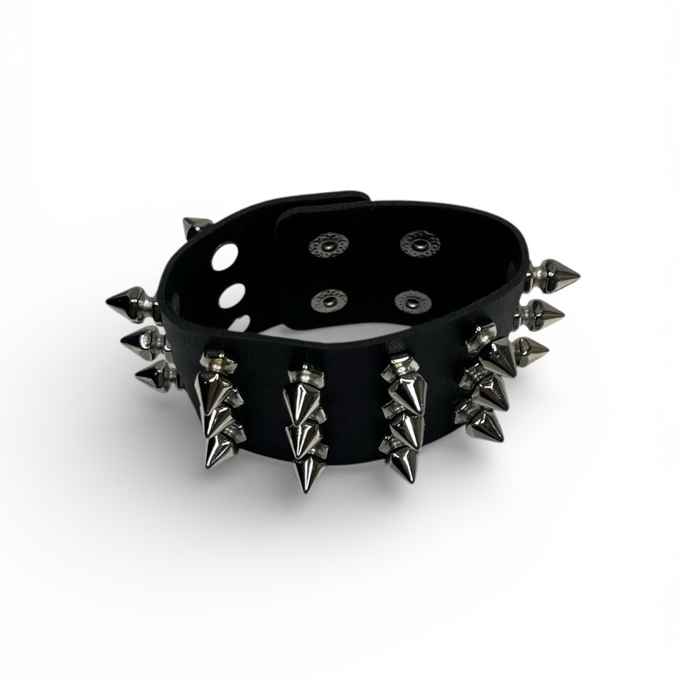 Skeleteen Punk Spike Leather Kids Bracelet Black One size